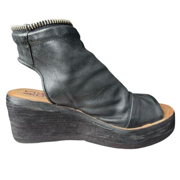 A.S. 98 Women’s Naylor Black Leather Side Zip Wedge Sandal Size 38 US 7.5/8 - Picture 4 of 13